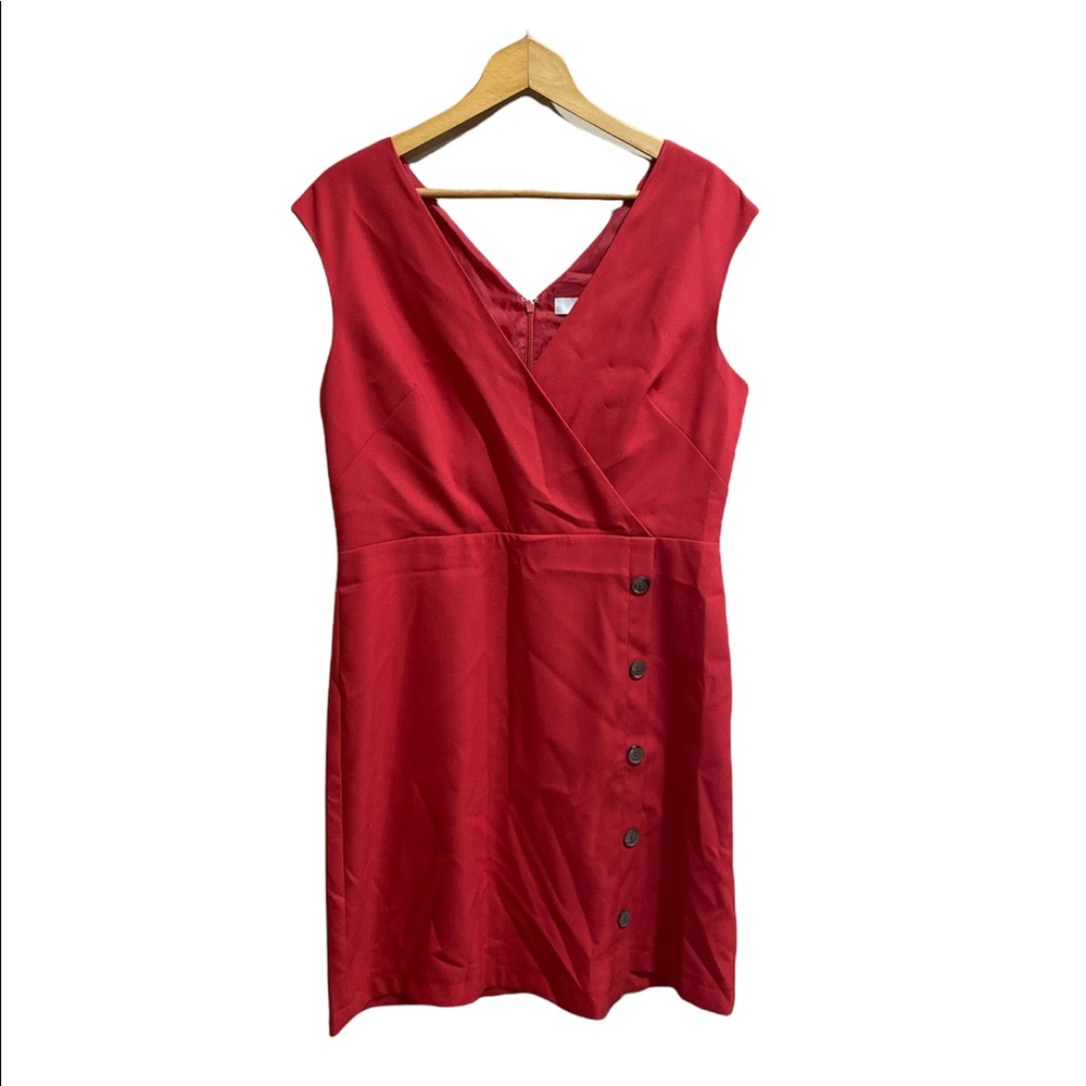 Loft Button Skirt V-Neck Red Dress